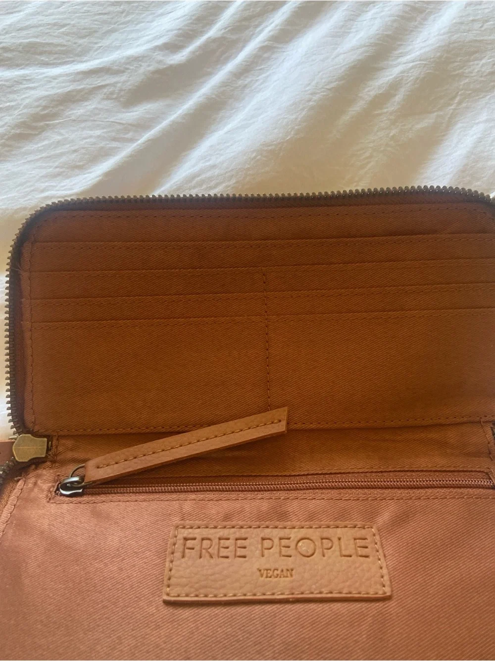Free People Cognac Leather Wristlet Clutch